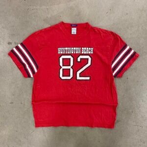 Vintage Old Navy Red Huntington Beach California 82 Football Jersey Tee Shirt XL